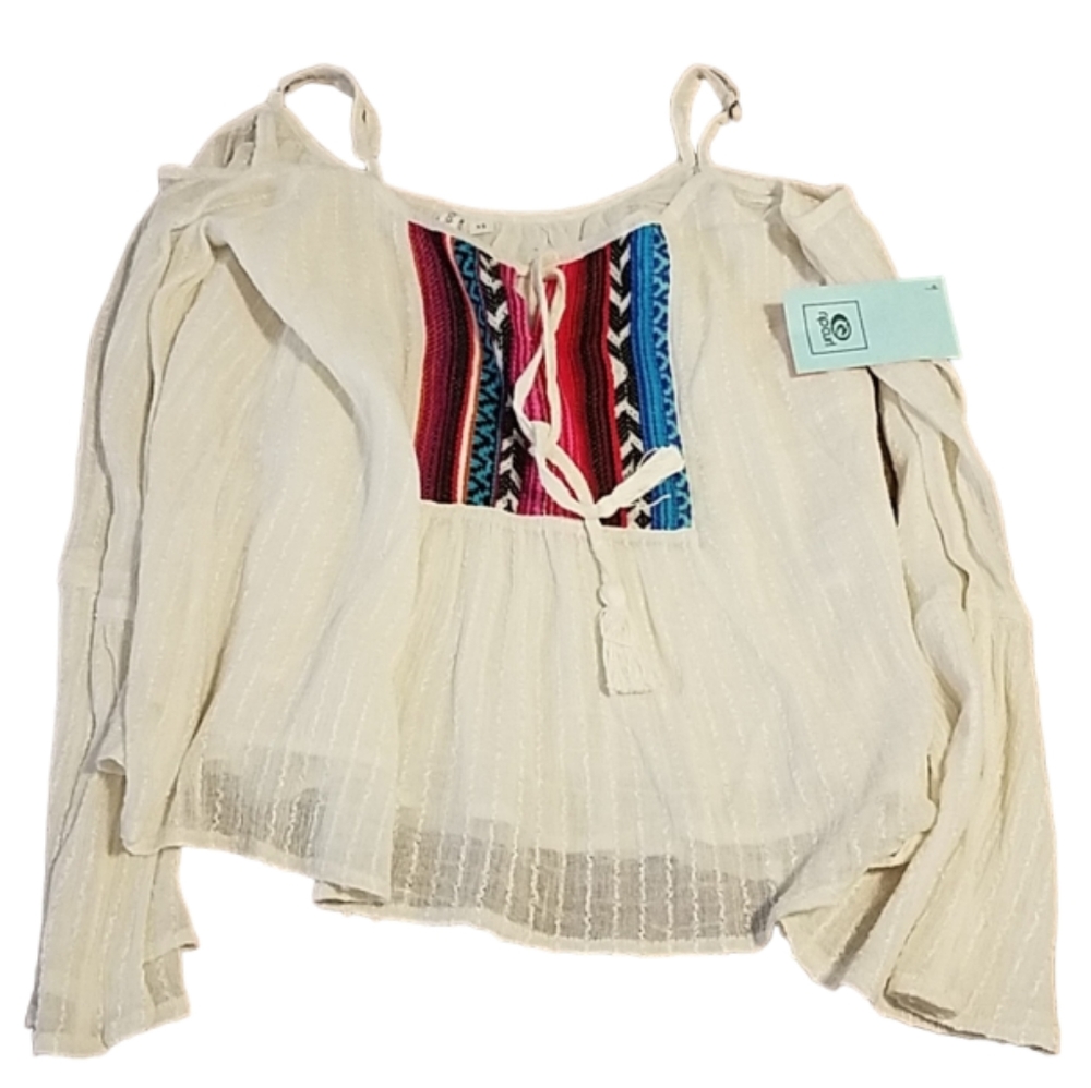 NWT Rip Curl Beige Zarape Design Poncho Mexican Boho Hippie Top Tunic Blouse XS